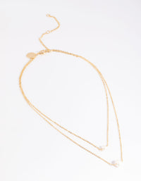 Gold Plated Double Freshwater Pearl Layered Necklace - link has visual effect only