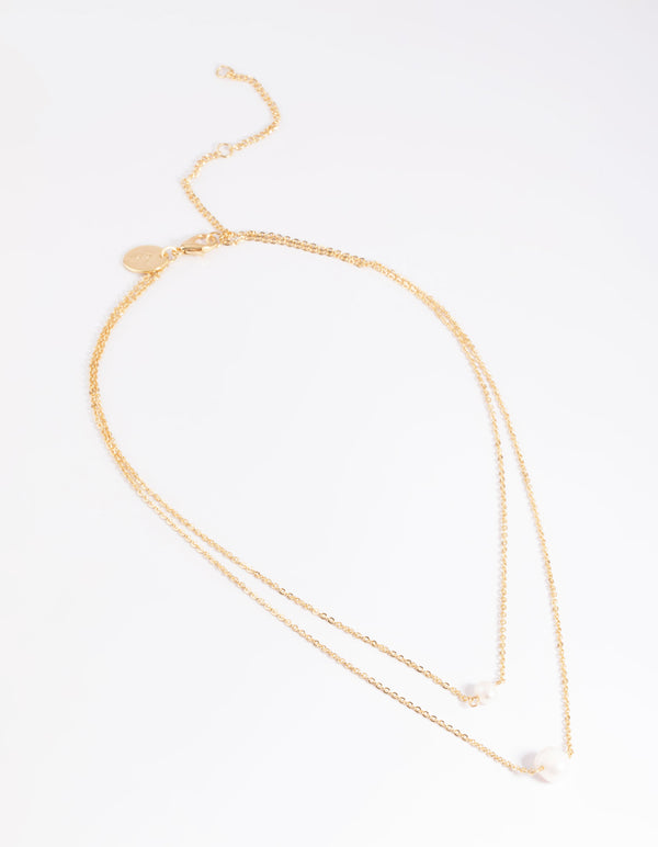 Gold Plated Double Freshwater Pearl Layered Necklace