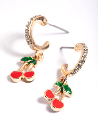 Gold Diamante Cherry Huggie Earrings - link has visual effect only