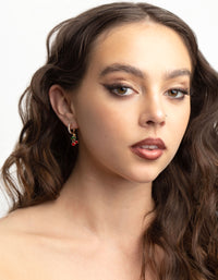 Gold Diamante Cherry Huggie Earrings - link has visual effect only