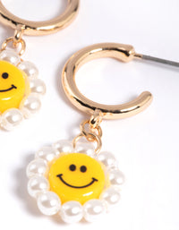 Gold Smiley Pearl Huggie Drop Earrings - link has visual effect only