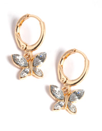 Gold Diamante Butterfly Charm Huggie Earrings - link has visual effect only