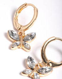 Gold Diamante Butterfly Charm Huggie Earrings - link has visual effect only