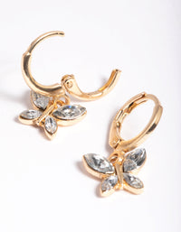 Gold Diamante Butterfly Charm Huggie Earrings - link has visual effect only