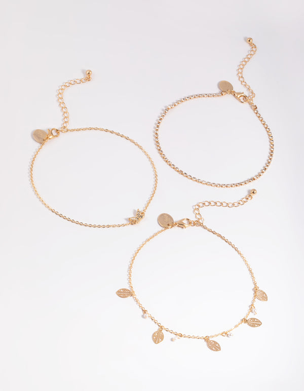 Gold Butterfly & Leaf Anklet Pack