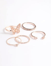 Rose Gold Filigree Butterfly Ring 5-Pack - link has visual effect only