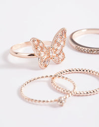 Rose Gold Filigree Butterfly Ring 5-Pack - link has visual effect only