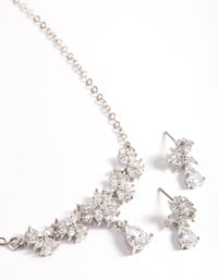 Silver Diamond Simulant Dainty Flower Earrings & Necklace - link has visual effect only