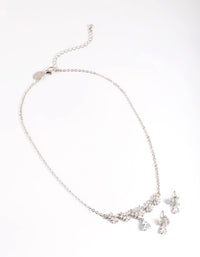 Silver Diamond Simulant Dainty Flower Earrings & Necklace - link has visual effect only