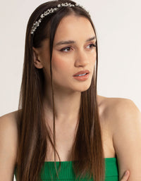 Silver Diamante Leaf & Pearl Headband - link has visual effect only