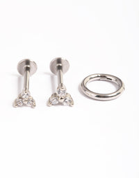 Surgical Steel Cubic Zirconia Tri Clicker Earrings Pack - link has visual effect only