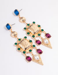 Gold Mixed Diamante Stone Statement Drop Earrings - link has visual effect only