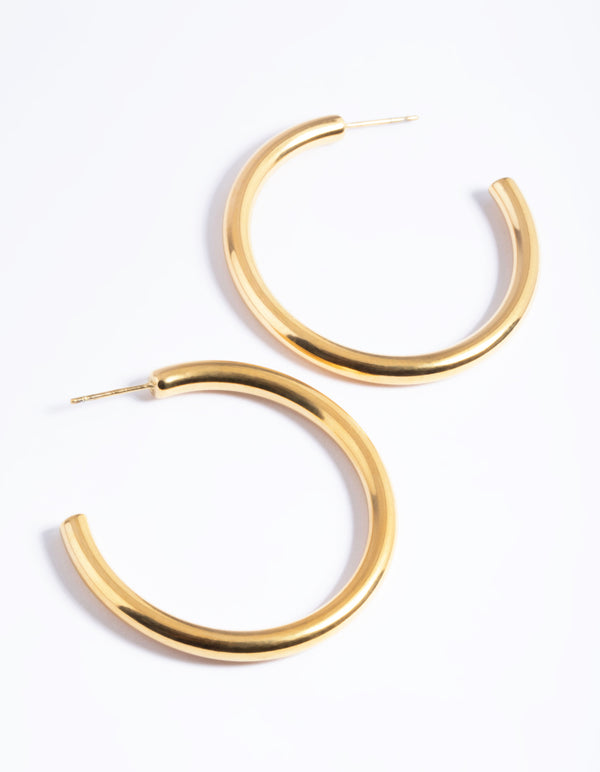 Waterproof Gold Plated Stainless Steel Chunky Medium Hoop Earrings