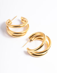 Waterproof Waterproof Gold Plated Stainless Steel Triple Hoop Earrings - link has visual effect only