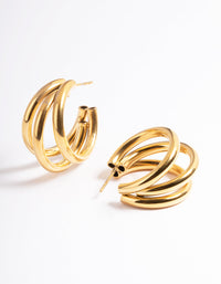 Waterproof Waterproof Gold Plated Stainless Steel Triple Hoop Earrings - link has visual effect only