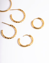 Waterproof Gold Plated Stainless Steel Mixed Huggie Earrings Pack - link has visual effect only