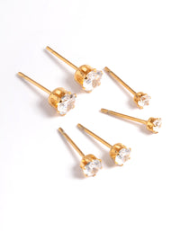 Waterproof Gold Plated Stainless Steel Cubic Zircconia Stud Earring Pack - link has visual effect only