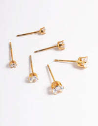 Waterproof Gold Plated Stainless Steel Cubic Zircconia Stud Earring Pack - link has visual effect only