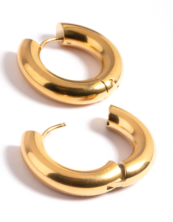 Waterproof Gold Plated Stainless Steel Chunky Medium Hoop Earrings