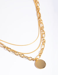 Waterproof Gold Plated Stainless Steel Oval Chunky Disc Layered Necklace - link has visual effect only