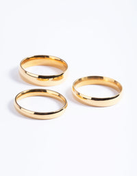 Waterproof Gold Plated Stainless Steel Plain Band Ring Pack - link has visual effect only