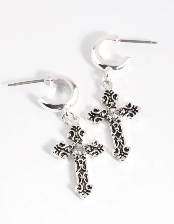 Textured Cross Huggie Earrings