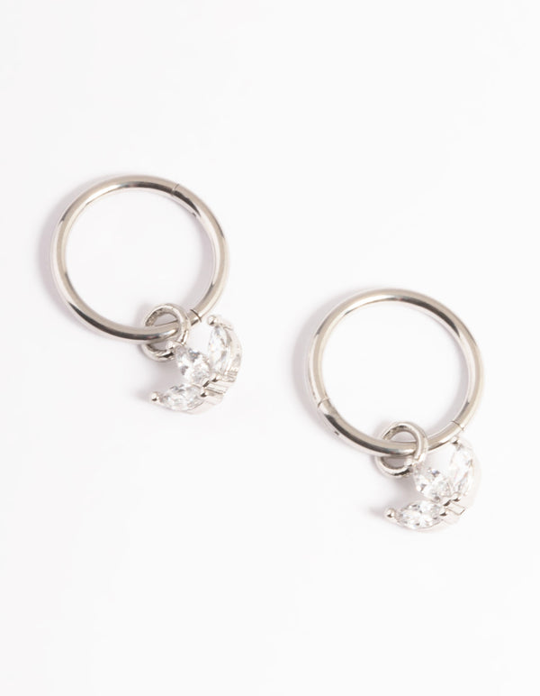 Surgical Steel Cubic Zirconia Trio Marquise Hoop Earrings