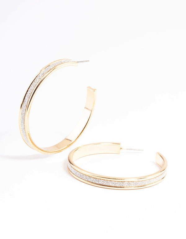 Silver Thick 45mm Glitter Hoop Earrings