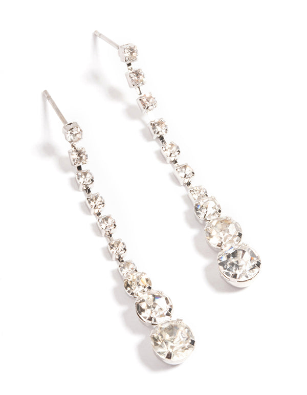 Rhodium Cupchain Graduated Drop Earrings