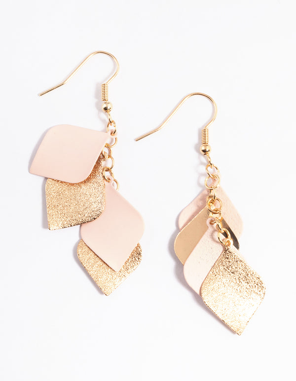 Gold Sandblast Stud Petal Drop Earrings