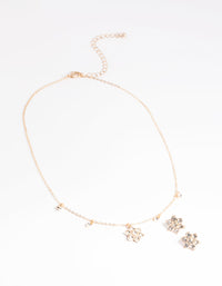 Gold Flower Droplet Necklace & Earrings Set - link has visual effect only