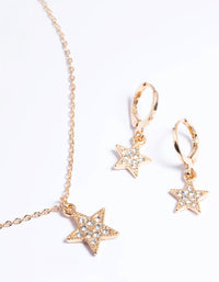 Gold Pave Star Necklace & Huggie Set - link has visual effect only