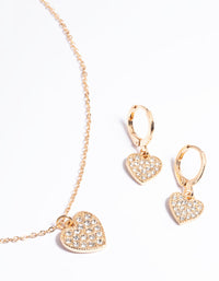 Gold Pave Heart Necklace & Huggie Set - link has visual effect only