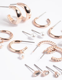 Rose Gold Pearl Stud & Hoop Earrings 8-Pack - link has visual effect only