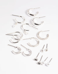 Rhodium Basic Stud & Hoop Earrings 8-Pack - link has visual effect only