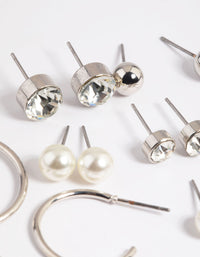 Rhodium Basic Stud & Hoop Earrings 8-Pack - link has visual effect only