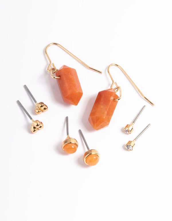 Gold Orange Shard Stack Earrings