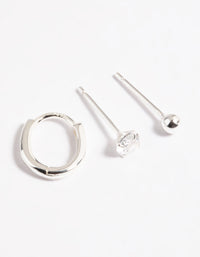 Sterling Silver Cubic Zirconia Ball & Huggie Curated Ear Pack - link has visual effect only