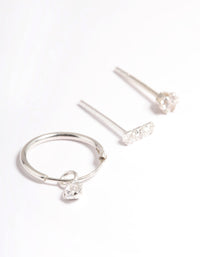 Sterling Silver Cubic Zirconia Dangle Curve Earrings Pack - link has visual effect only