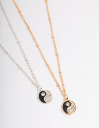 Mixed Metal Diamante Yin & Yang Necklace Pack - link has visual effect only