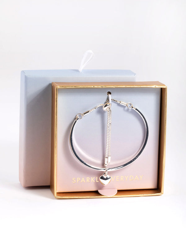 Silver Heart Bangle with Toggle Bracelet