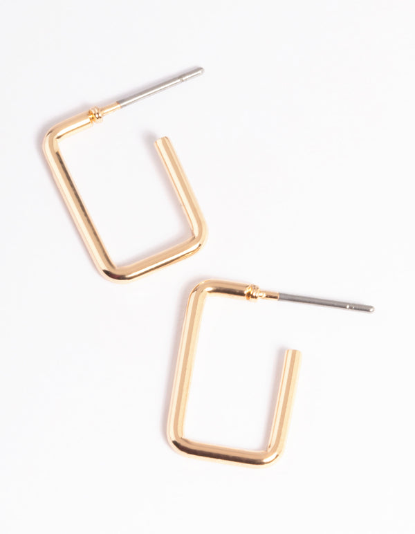 Gold Rectangle Huggie Earrings