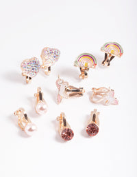 Kids Rose Gold Unicorn Clip On Earrings 5-Pack - link has visual effect only