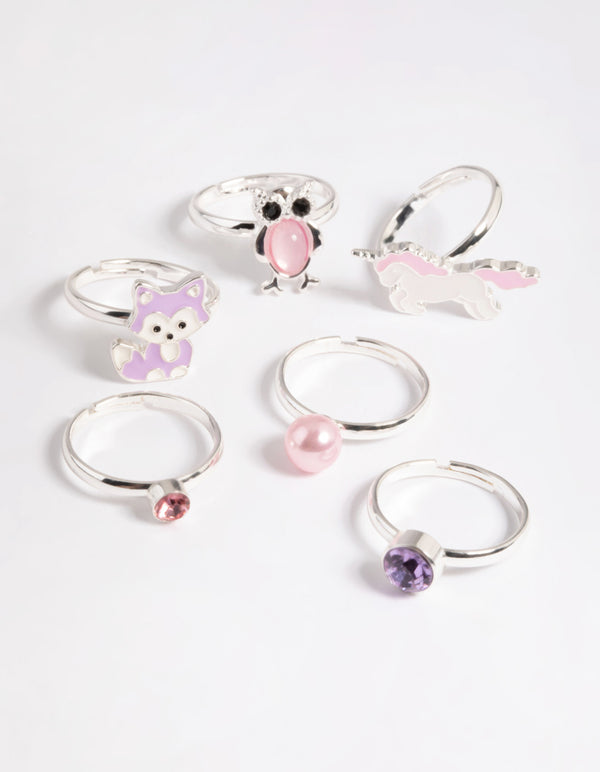 Kids Silver Animal Motif Ring 6-Pack