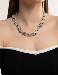 Rhodium Diamante Miami Chain Necklace - link has visual effect only