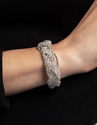 Silver 3 Row Diamante Braid Bracelet - link has visual effect only