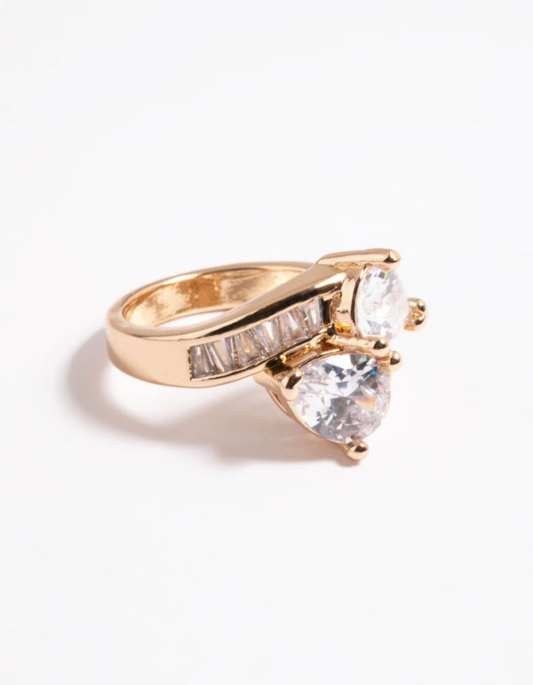 Gold Cubic Zirconia Pear Crossover Ring