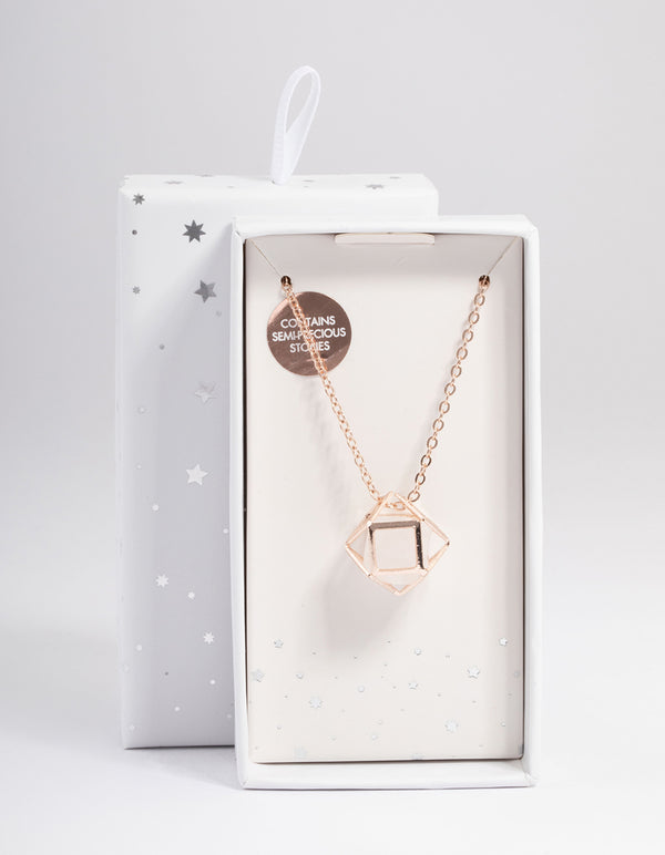 Rose Gold Clear Quartz Shaker Cage Necklace