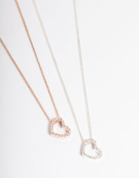 Mixed Metal Diamante Side Heart Necklace Pack - link has visual effect only