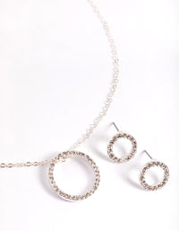 Silver Diamante Open Circle Necklace & Stud Earrings Set - link has visual effect only